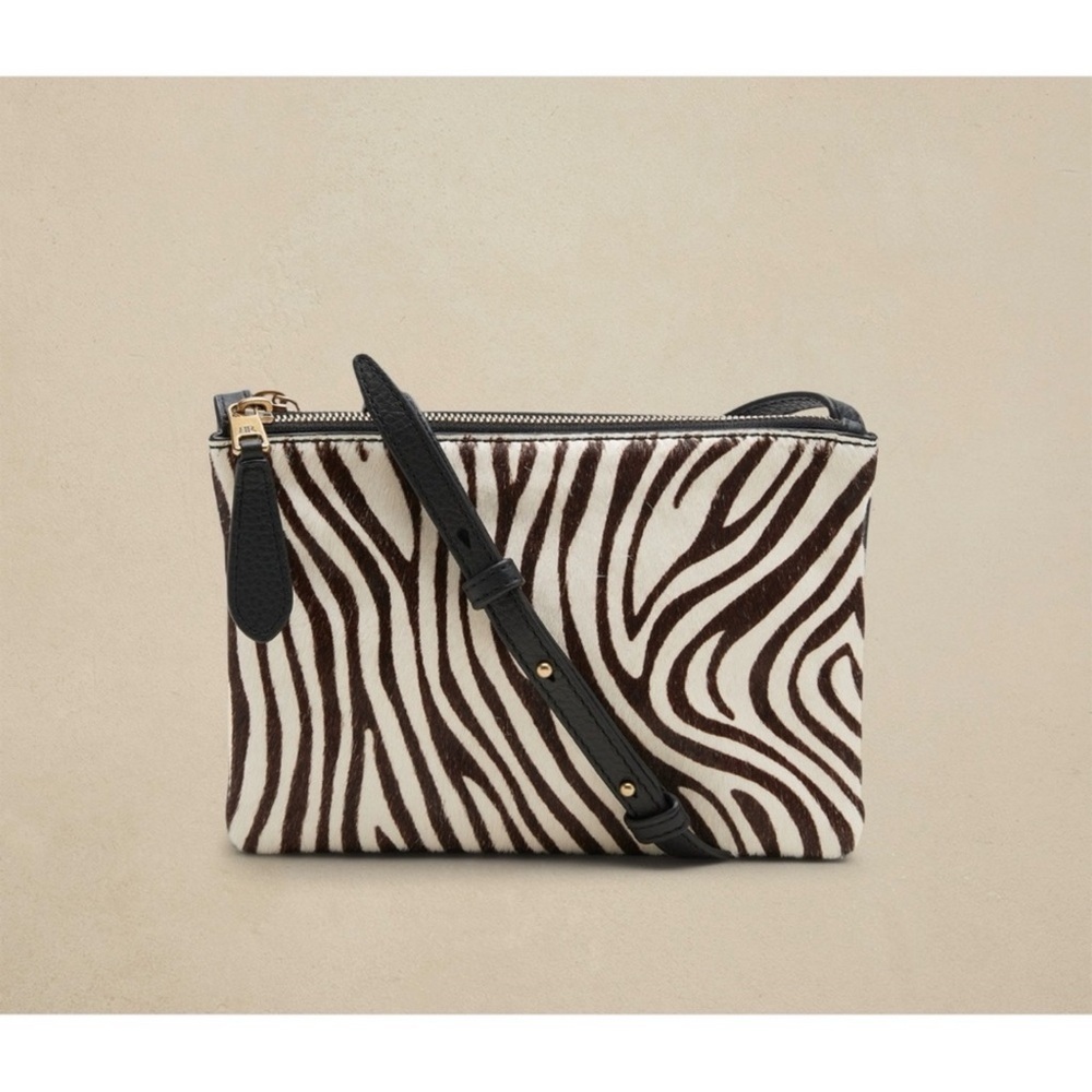 NWT Banana Republic Leather and Calf Hair Crossbody with two compartments.